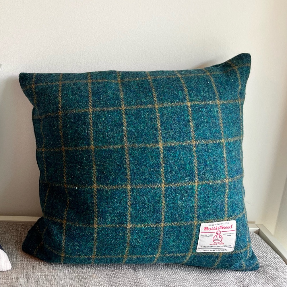 Authentic Harris Tweed Green Plaid Throw Pillows 100% Wool (2) 18x18